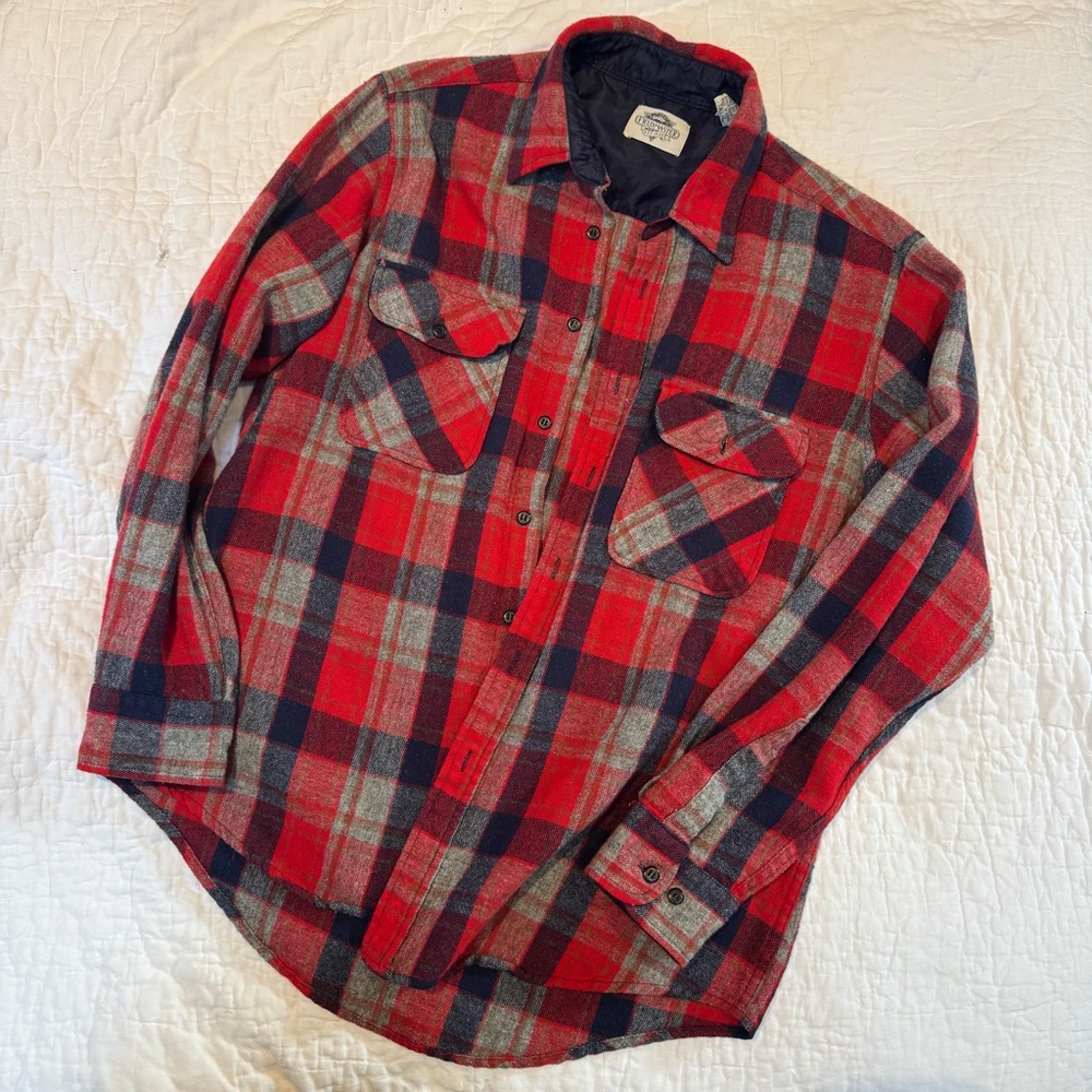 Fieldmaster Vintage Plaid Button up Men’s Long Sleeve Wool Blend sz large tall